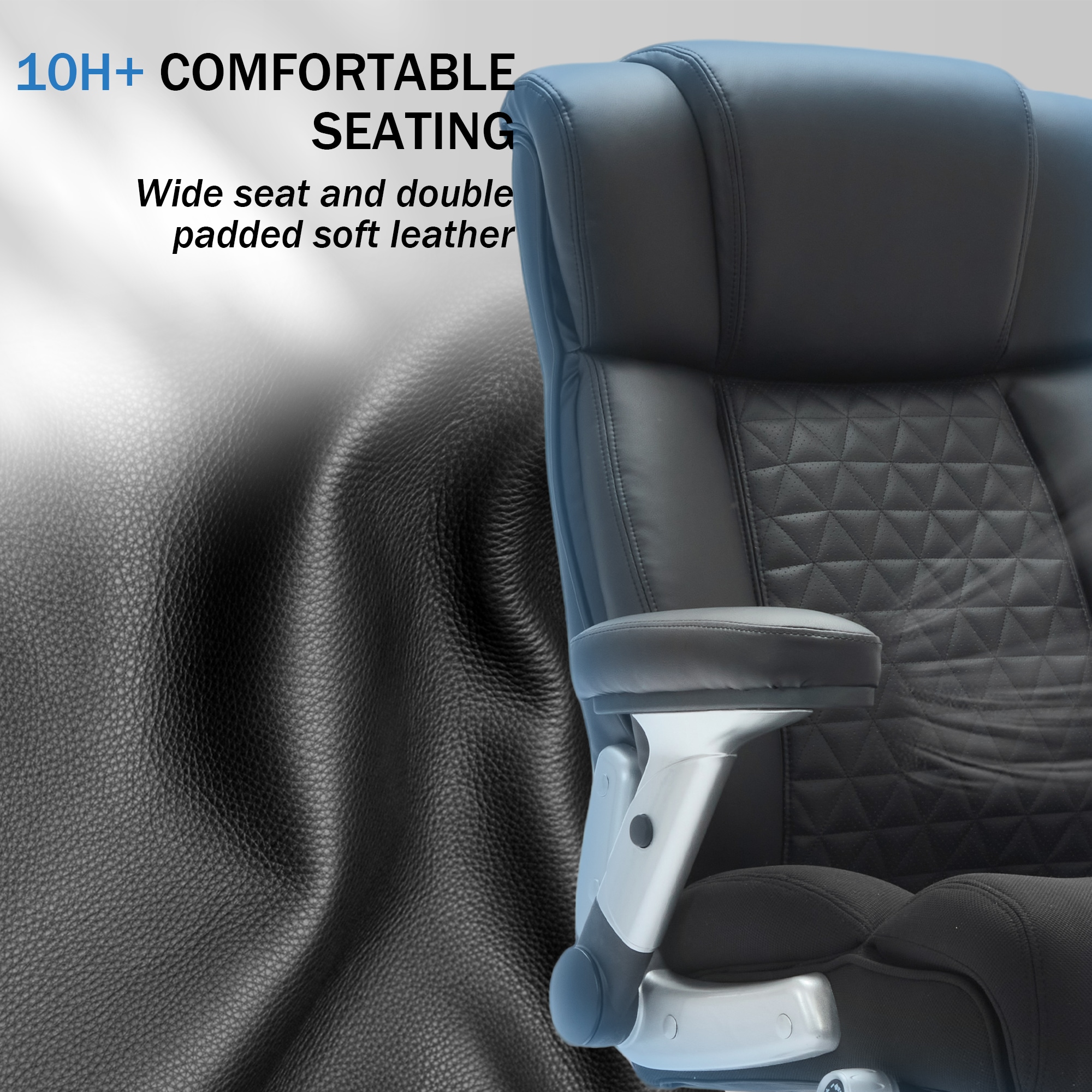 500lbs Big And Tall Office Chair With Adjustable Lumbar Support, Executive Office Chair Heavy Duty With Flip-up Armrest And Wider Seat, Ergonomic Leather Chair Breathable With Quiet Rubber Wheels_voghion.com